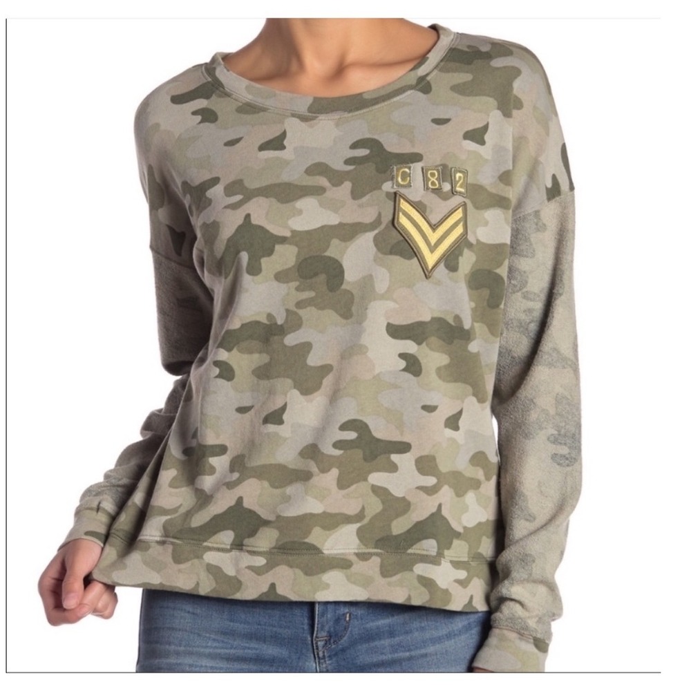 Rails Kelli Camo Sweatshirt Green Military Patch Pullover L 8061-802-077